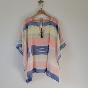 Chico's Summery Pastel Sheer Poncho Coverup Topper Size L/XL